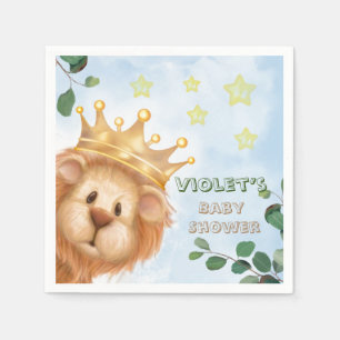 Prince Lion Golden Crown Boy Baby Shower Napkin