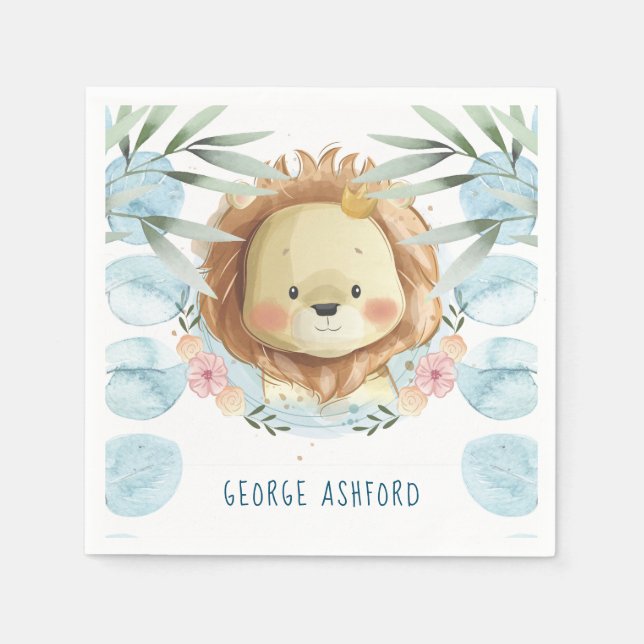 Prince Lion Illustration Personalised Napkin (Front)