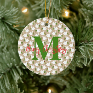 Prince of Peace Dove INITIAL Merry Christmas Ceramic Ornament