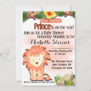 Prince on his way Lion Baby shower invitation