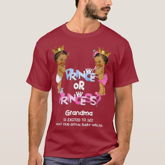 Prince or Princess Grandma Ethnic Gender Reveal T-Shirt (Front)