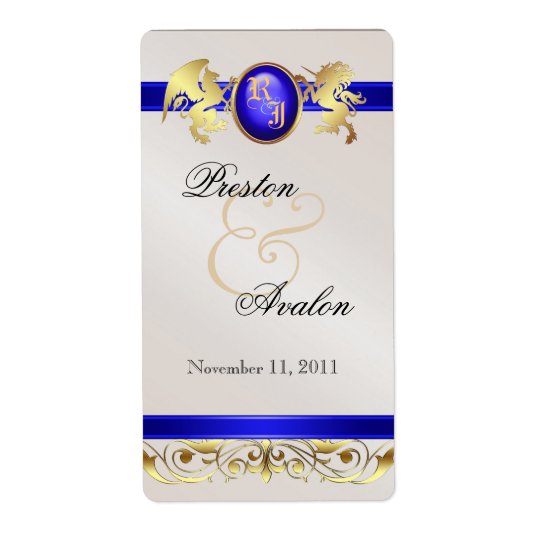 Prince & Princess Blue Jewel Wine Wedding Label Shipping Label