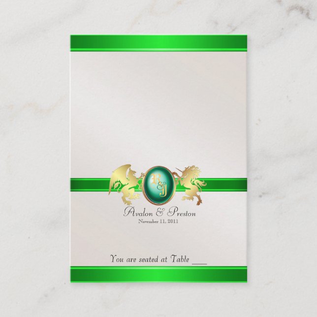 Prince & Princess Green Jewel Table Placecard (Front)