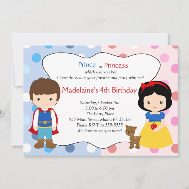 Prince Princess Invitation Kids Birthday Party (Front)