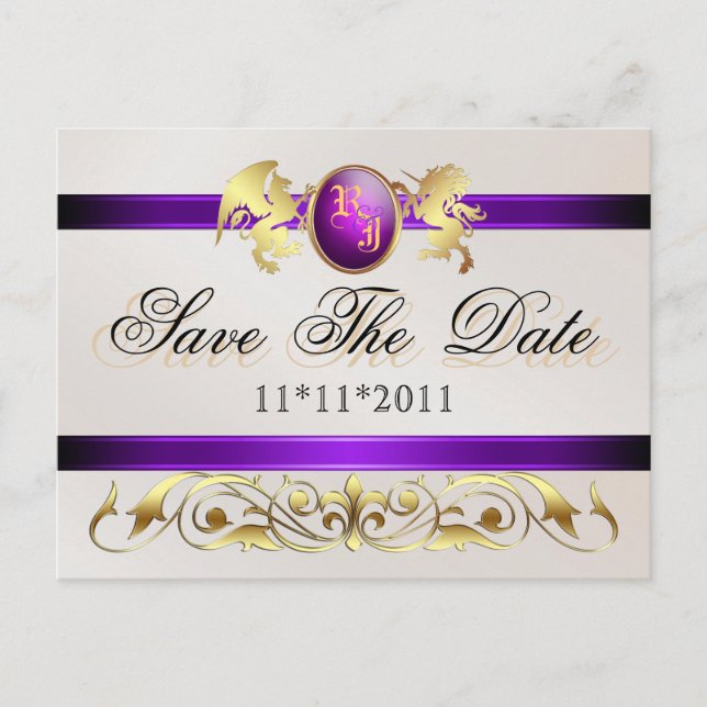 Prince & Princess Purple Save The Date Postcard (Front)