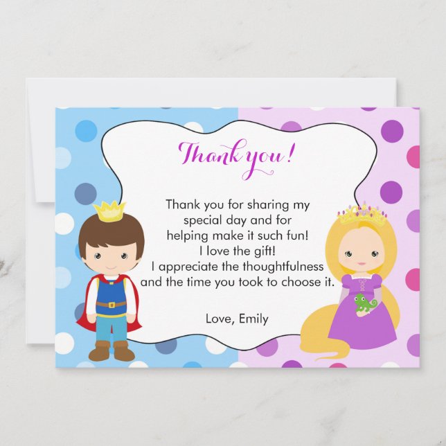 Prince Princess Thank You Card Girl Boy Birthday (Front)