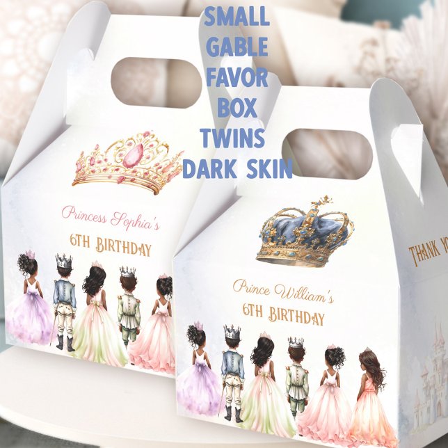 Prince Princess Twins Crown Royal Birthday Favour Box (Prince Princess Twins Crown Royal Birthday Favor Boxes Dark Skin)