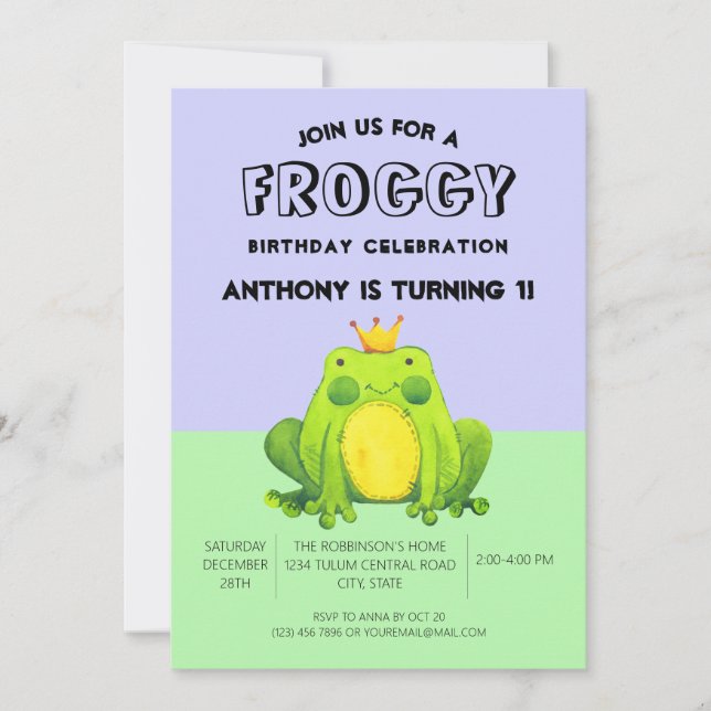 Prince Purple Abstract Modern Frog Invitation (Front)
