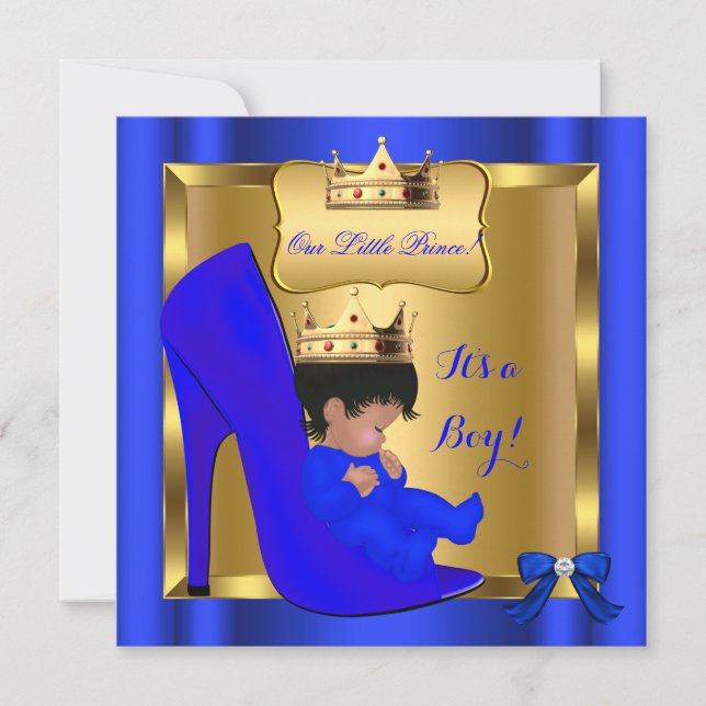 Prince Royal Baby Shower Cute Boy Blue Shoe 3 Invitation (Front)