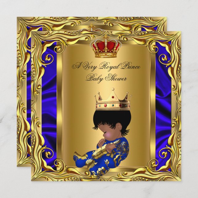 Prince Royal Blue Baby Shower Regal Red Gold Boy 5 Invitation (Front/Back)