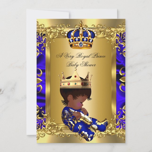 Prince Royal Blue Boy Baby Shower Regal Gold 2 Invitation (Front)