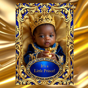 Prince Royal Blue Gold Baby Shower Rattle Ethnic Invitation