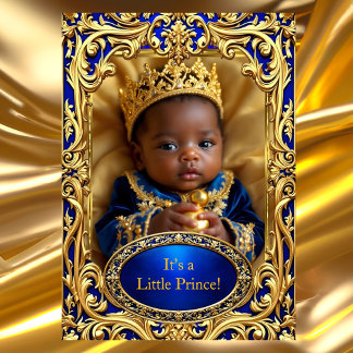 Prince Royal Blue Gold Baby Shower Rattle Ethnic Invitation