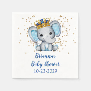 Prince Royal Blue Gold Elephant Boy Baby Shower Napkin