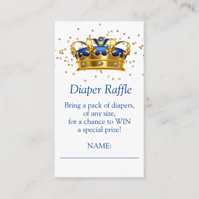Prince Royal Blue Gold Elephant Diaper Raffle Enclosure Card (Front)
