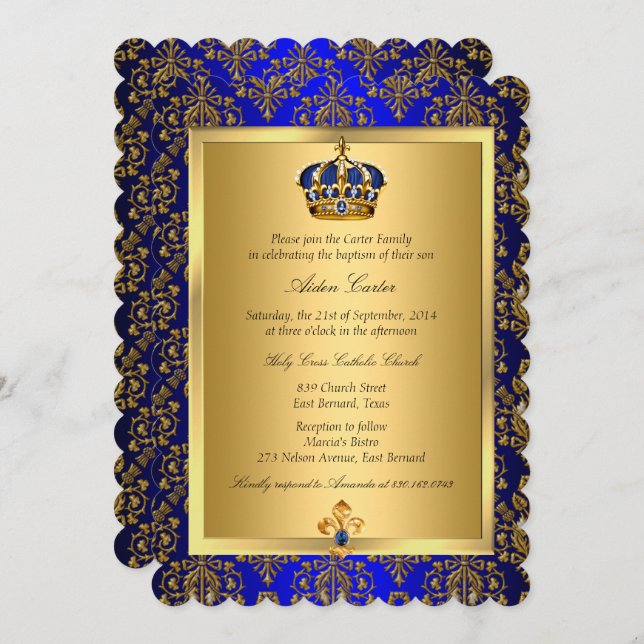 Prince Royal Blue Regal Crown Baptism Invite (Front/Back)