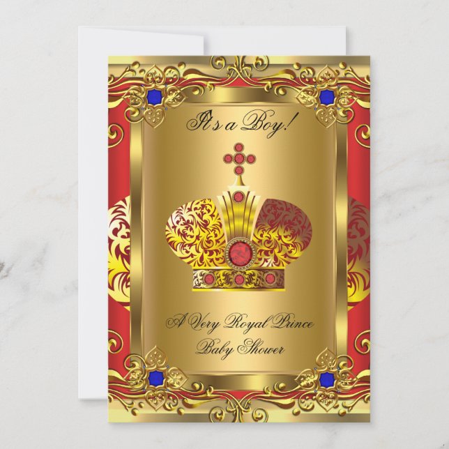 Prince Royal Blue Regal Red Boy Baby Shower Gold A Invitation (Front)
