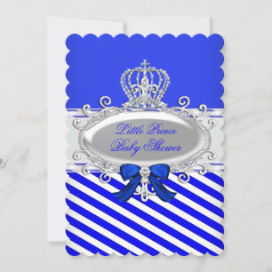 Prince Royal Boy Baby Shower Blue White Stripe Invitation