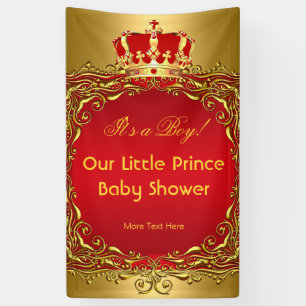 Prince Royal Gold Red Crown Baby Shower Boy Banner