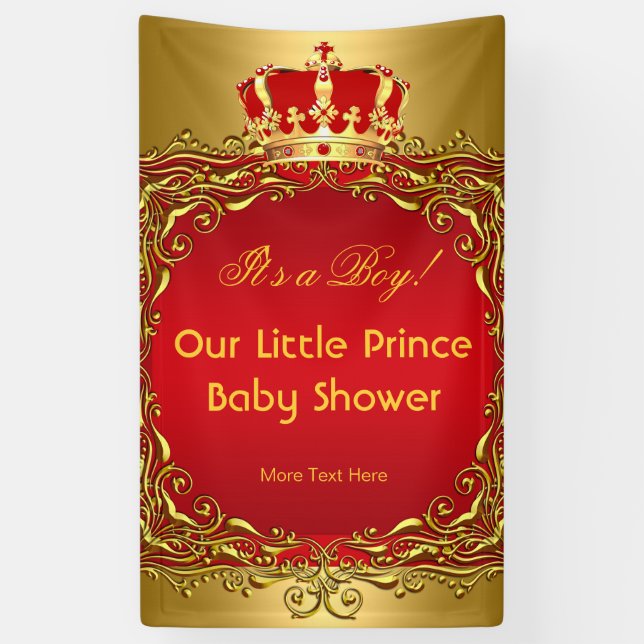 Prince Royal Gold Red Crown Baby Shower Boy Banner (Vertical)