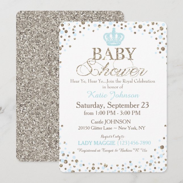 Prince Silver Glitter Sprinkle Baby Shower Invitation (Front/Back)