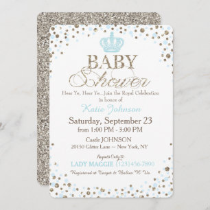 Prince Silver Glitter Sprinkle Baby Shower Invitation