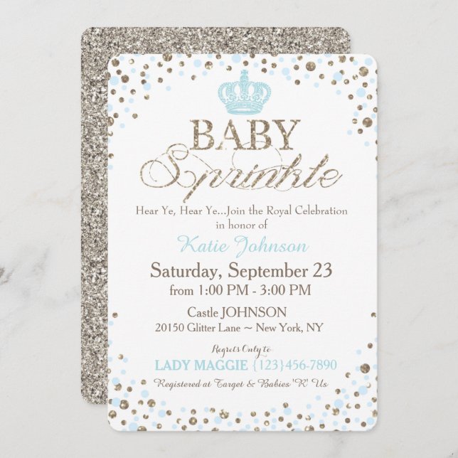 Prince Silver Glitter Sprinkle Baby Shower Invitation (Front/Back)
