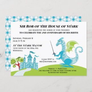 Prince turquoise and green Boy Birthday invitation