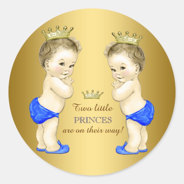 Prince Twin Boy Baby Shower Classic Round Sticker (Front)
