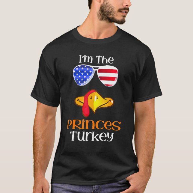 Princes Turkey Face Thanksgiving American Flag Sun T-Shirt (Front)