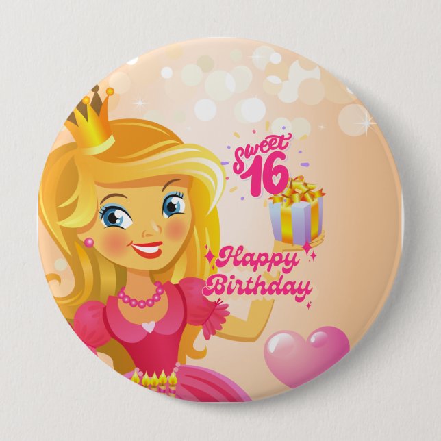 Princess 16th Birthday 10 Cm Round Badge (Front)