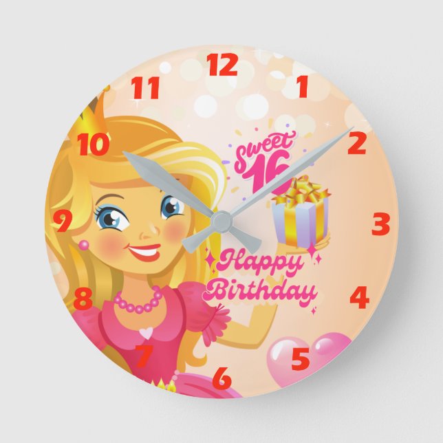 Princess 16th Birthday  Round Clock (Front)