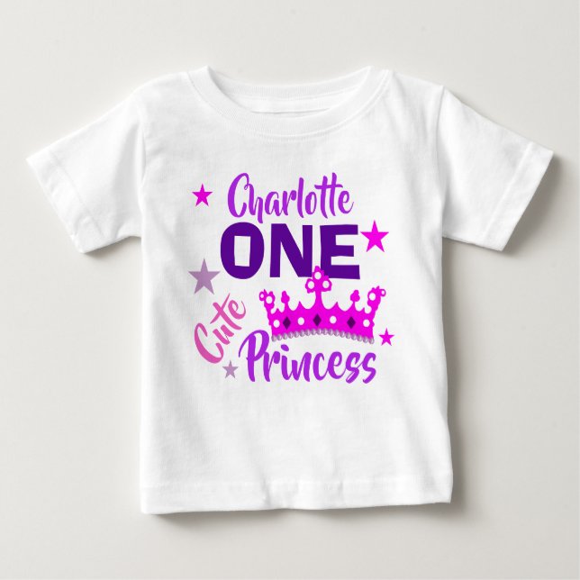 Princess 1st Birthday Girls Cute Personalised Baby T-Shirt (Front)