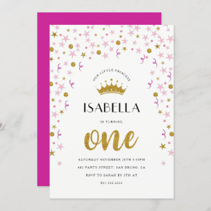 Princess 1st Birthday   Gold & Pink Confetti Invitation