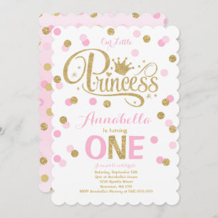 Princess 1st Birthday Invitation Pink Gold Invite