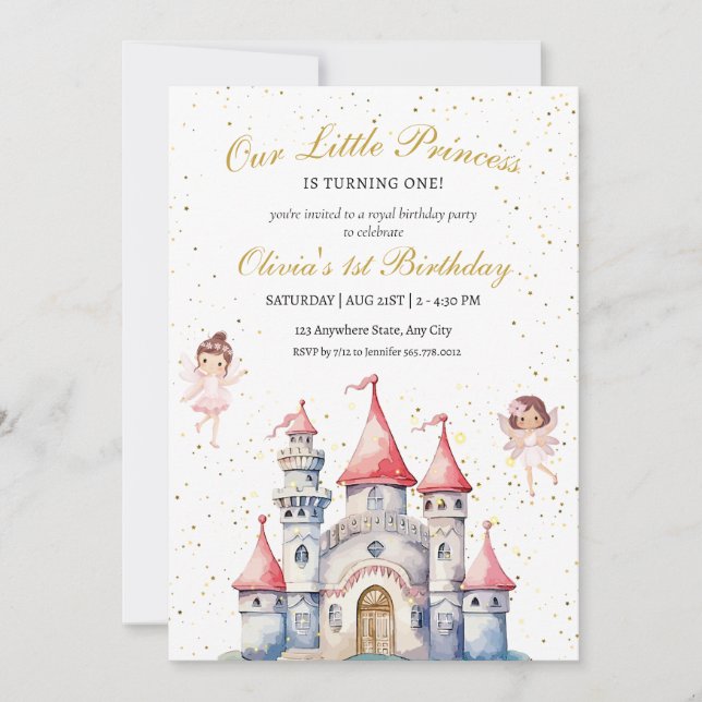 Princess 1st Birthday Invitation ,Princess Castle  (Front)