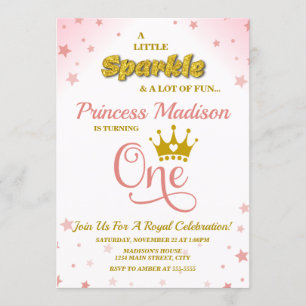 Princess 1st Birthday Invitation Sparkle Pink Gold