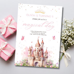 Princess 1st Birthday Pink Royal Castle Fairytale Invitation