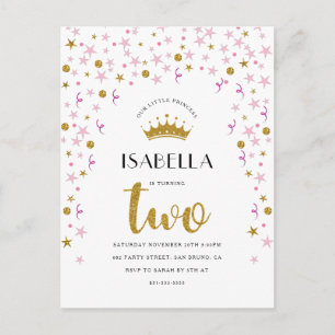 Princess 2nd Birthday   Gold & Pink Confetti Invitation Postcard