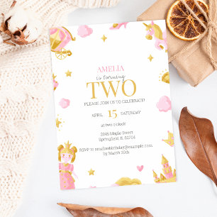 Princess 2nd Birthday Invitation - Pink & Gold