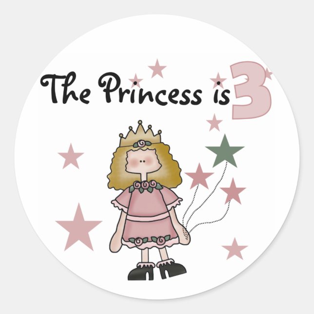 Princess 3rd Birthday Tshirts and Gifts Classic Round Sticker (Front)
