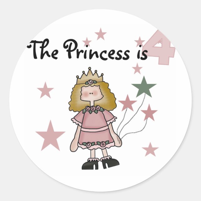 Princess 4th Birthday Tshirts and Gifts Classic Round Sticker (Front)