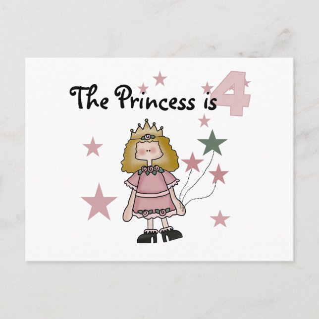 Princess 4th Birthday Tshirts and Gifts Postcard (Front)
