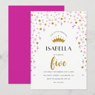 Princess 5th Birthday   Gold & Pink Confetti Invitation