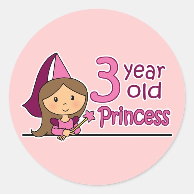 Princess Age 3 Classic Round Sticker (Front)