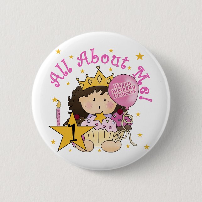 Princess All About Me 1st Birthday Tshirts 6 Cm Round Badge (Front)