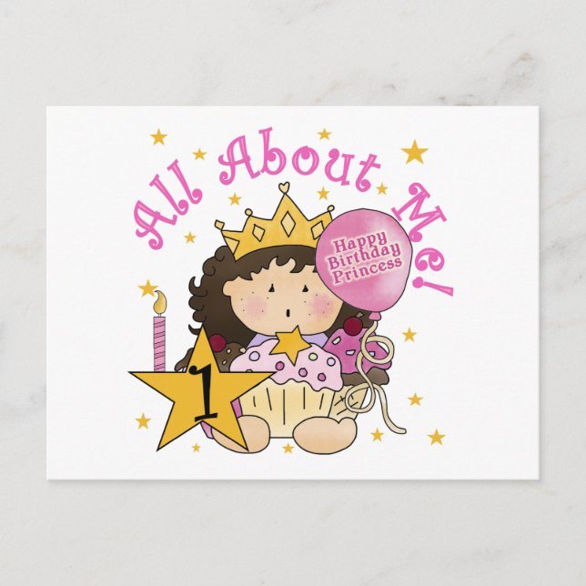 Princess All About Me 1st Birthday Tshirts Postcard (Front)