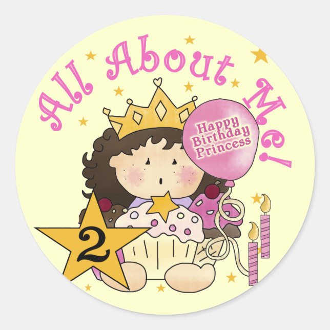 Princess All About Me 2nd Birthday Classic Round Sticker (Front)
