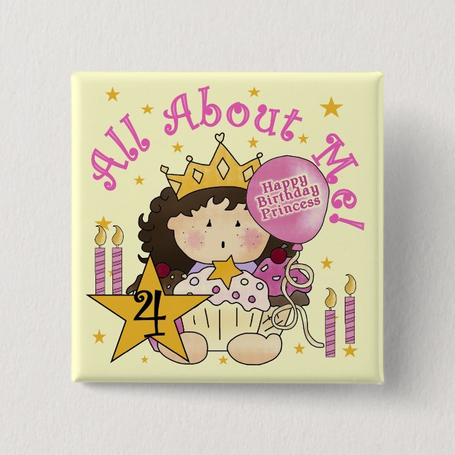 Princess All About Me 4th Birthday Tshirts 15 Cm Square Badge (Front)