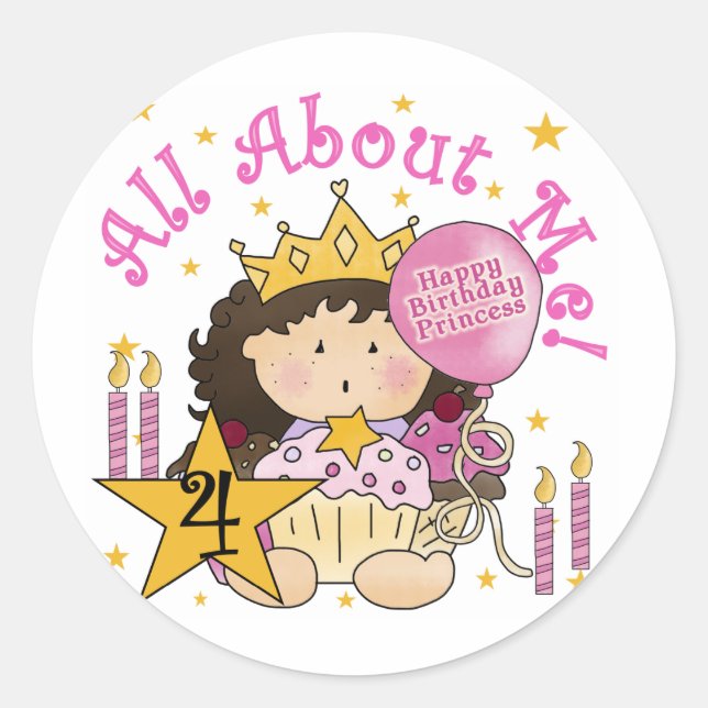 Princess All About Me 4th Birthday Tshirts Classic Round Sticker (Front)